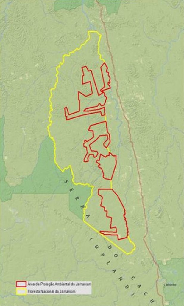 Mapa da área afetada pela destruição da floresta, destacando as regiões impactadas e as mudanças no ecossistema local.